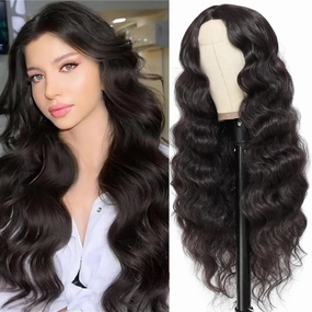 Long Dark Brown Long Wavy Wigs For Women Body Wave Lace Wig Middle Part Natural Looking Synthetic Heat Resistant Fiber Wig for Daily Party Use(Brown Wig,26 inch)