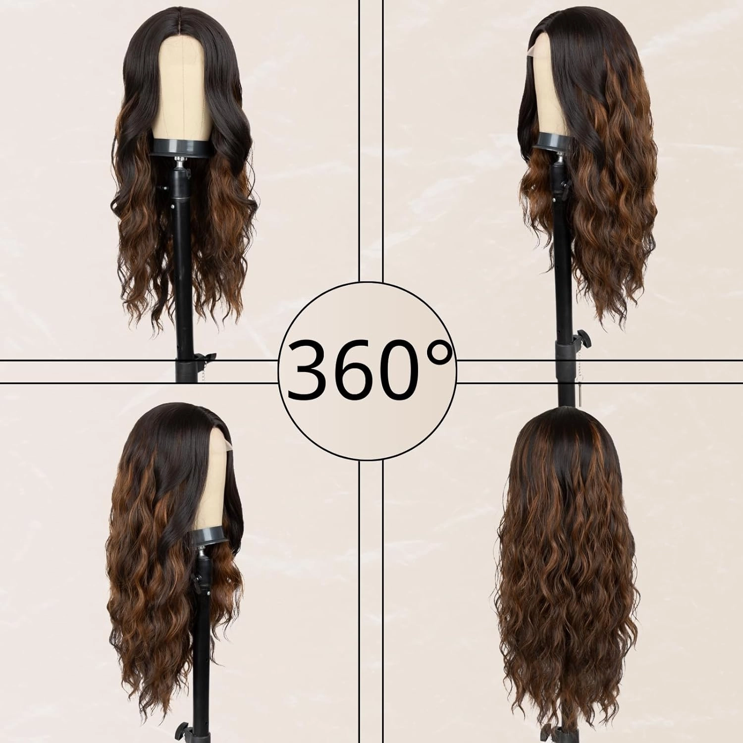 Long Mix Brown Wig for Women 26 Inch Middle Part Wavy Women Charming Hair Realistic Natural Looking Synthetic Heat Resistant Fiber Wig for Daily Party Use