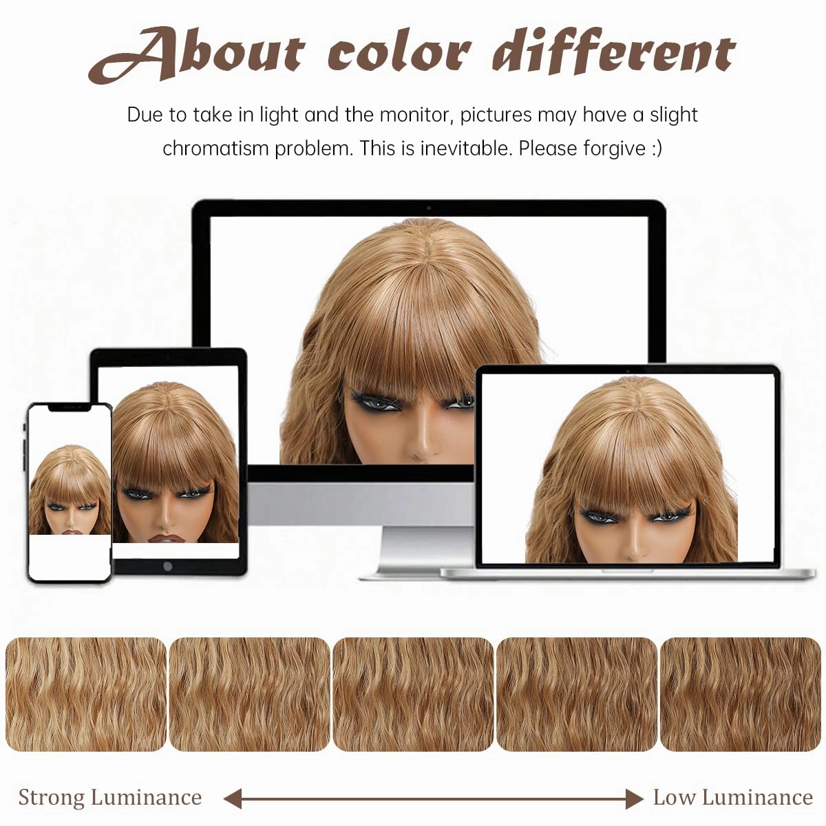 Long Wavy Wig with Bangs for Women, Long Brown Bangs Wig,Natural Looking Synthetic Heat Resistant Hair，Wigs for Daily Party and Halloween (40 Inch)