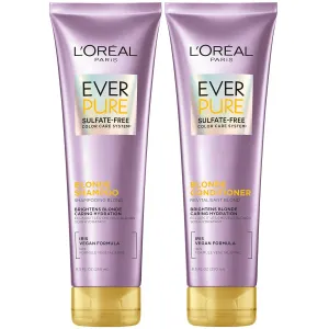 L'Oreal Paris Blonde Sulfate Free Shampoo and Conditioner for Color-Treated Hair, Neutralizes Brass   Balances, EverPure, 8.5 Fl Oz, Set of 2