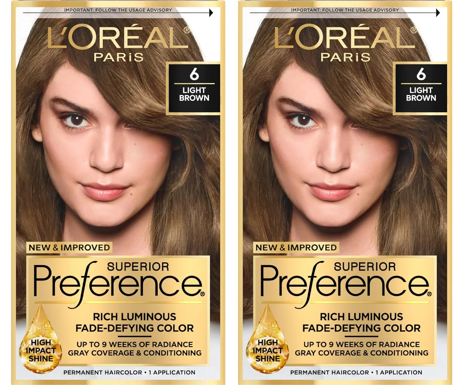 L'Oreal Paris Superior Preference Luminous Fade-Defying Permanent Hair Color, Hair Dye For Up to 9 Weeks of Radiance, Light Brown 6, 1 Hair Dye Kit (Pack of 2)
