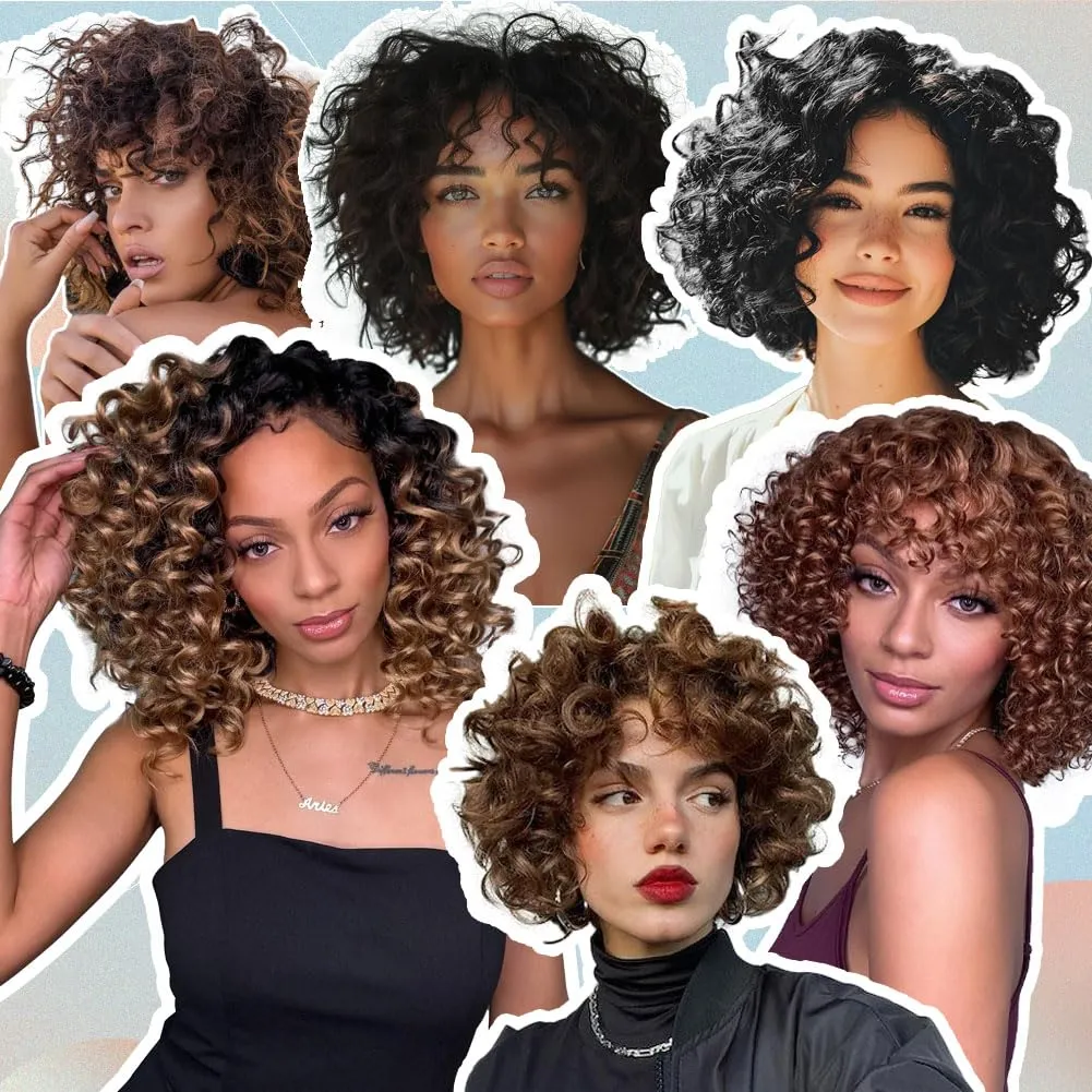 LOSMOEER Ocean Wave Crochet Hair 8 Inch, 8 Packs Deep Wave Hair for Women, Short Curly Braids Pre-Looped Beach Curl Hair Extensions (27#)