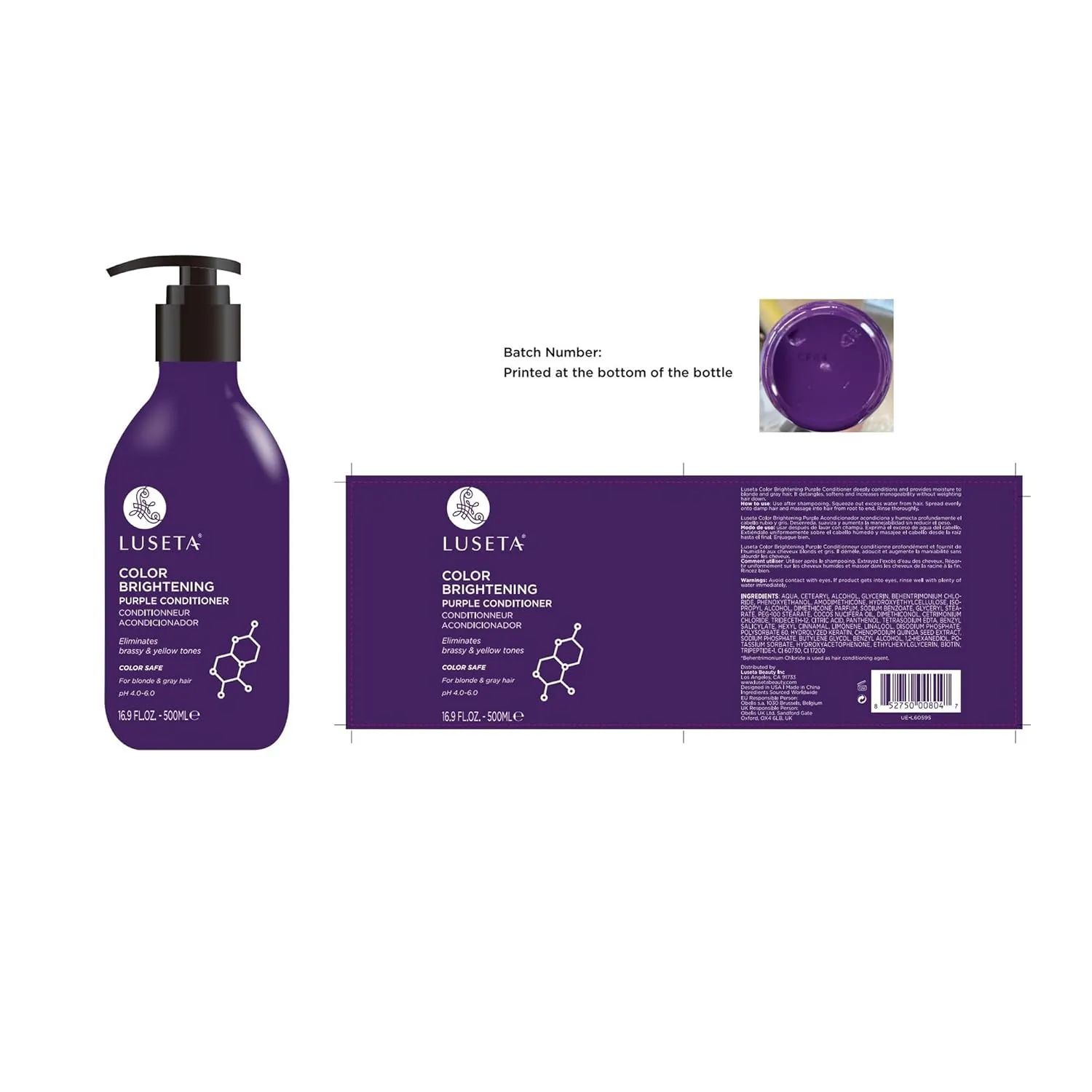 Luseta Purple Shampoo and Conditioner Set for Blonde, Gray - Color Treated Hair - Sulfate Free Paraben Free - Infused with Cocos Nucifera Oil for Curly and Damaged Hair - 2x16.9oz