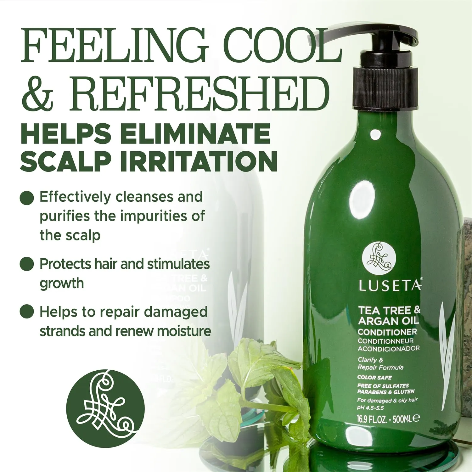 Luseta Tea Tree Oil Conditioner - Natural Anti Dandruff Treatment for Dry and Damaged Hair, Sulfate Free & Safe for Color Treated Hair 16.9oz