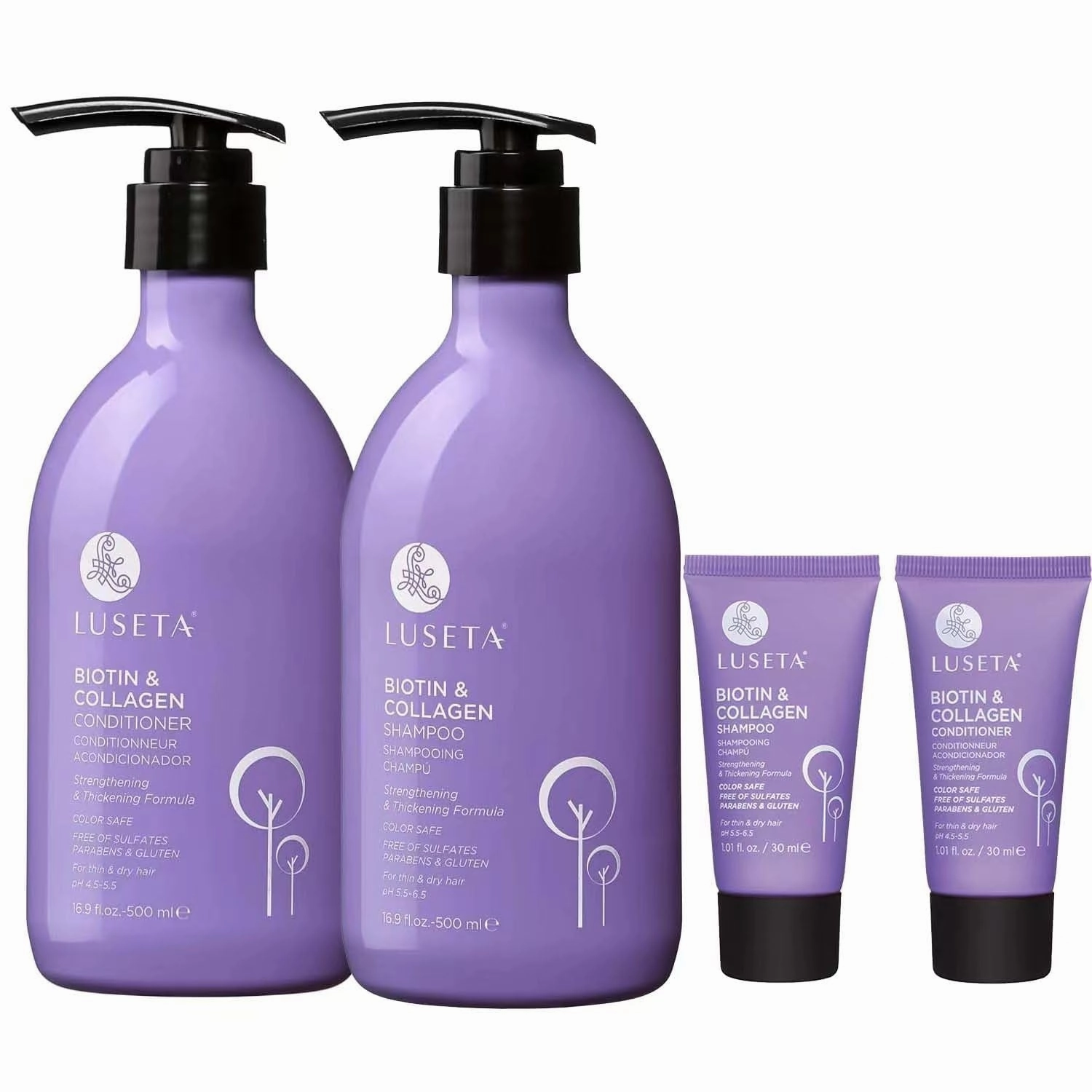Luseta Hyaluronic Acid Moisturizing Shampoo & Conditioner Set for Dry and Damaged Hair, Sulfate Free Shampoo and Conditioner for Women Infused with Argan Oil and Shea Butter Paraben-Free 2 X 1.01Oz