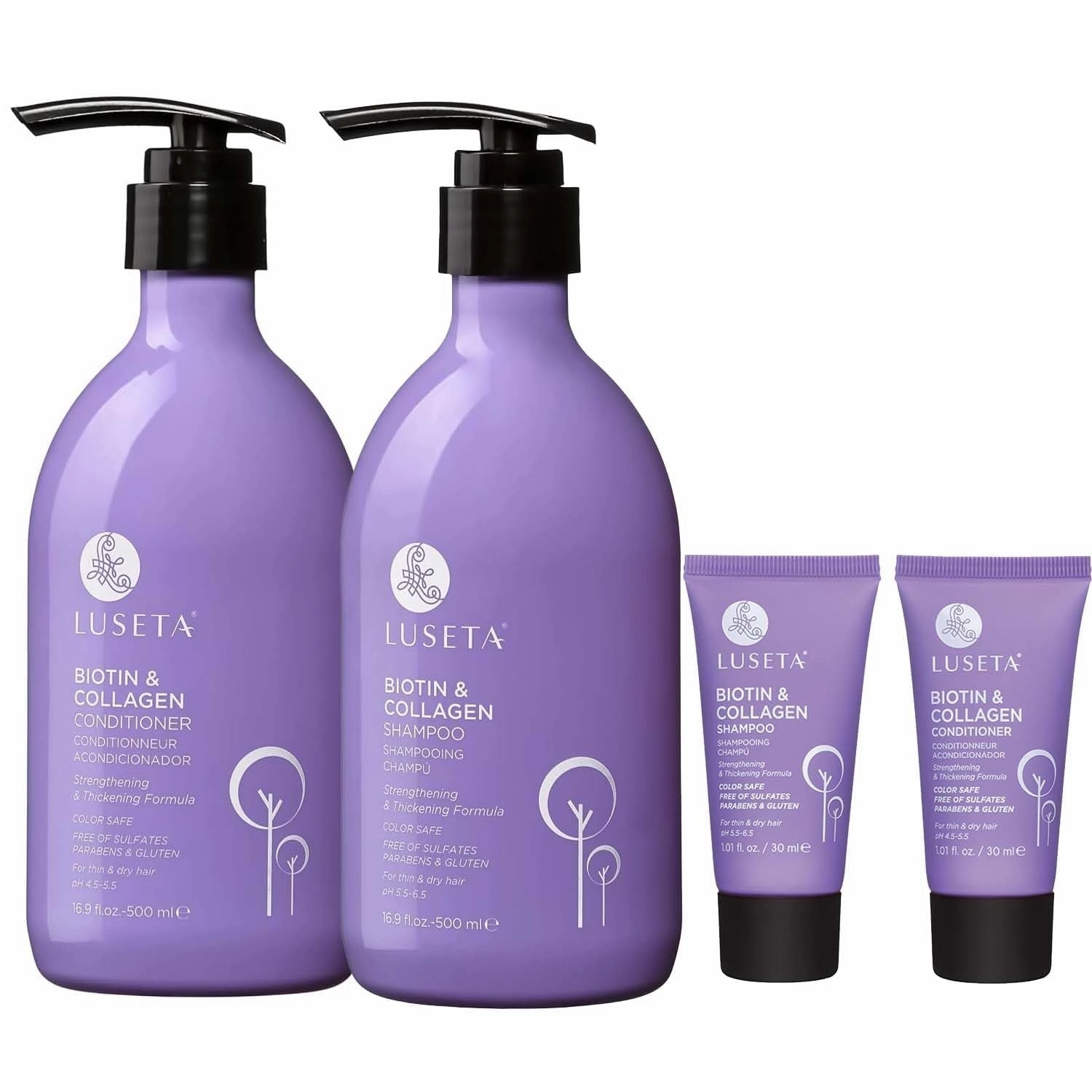 Luseta Hyaluronic Acid Moisturizing Shampoo & Conditioner Set for Dry and Damaged Hair, Sulfate Free Shampoo and Conditioner for Women Infused with Argan Oil and Shea Butter Paraben-Free 2 X 1.01Oz