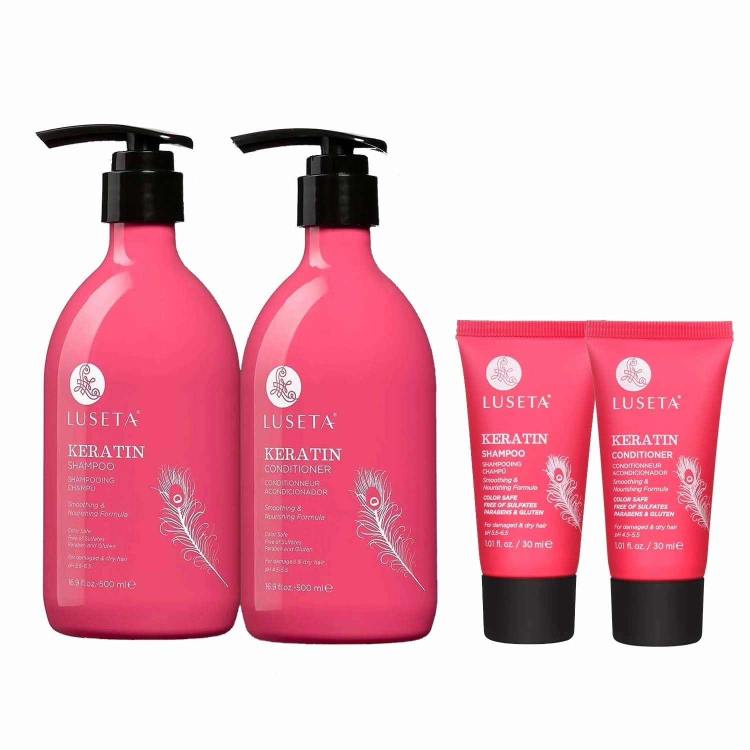 Luseta Hyaluronic Acid Moisturizing Shampoo & Conditioner Set for Dry and Damaged Hair, Sulfate Free Shampoo and Conditioner for Women Infused with Argan Oil and Shea Butter Paraben-Free 2 X 1.01Oz