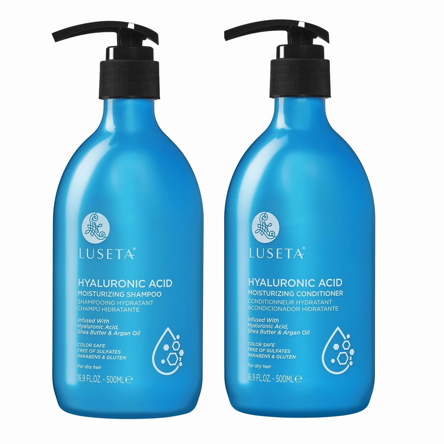 Luseta Hyaluronic Acid Moisturizing Shampoo & Conditioner Set for Dry and Damaged Hair, Sulfate Free Shampoo and Conditioner for Women Infused with Argan Oil and Shea Butter Paraben-Free 2 X 1.01Oz