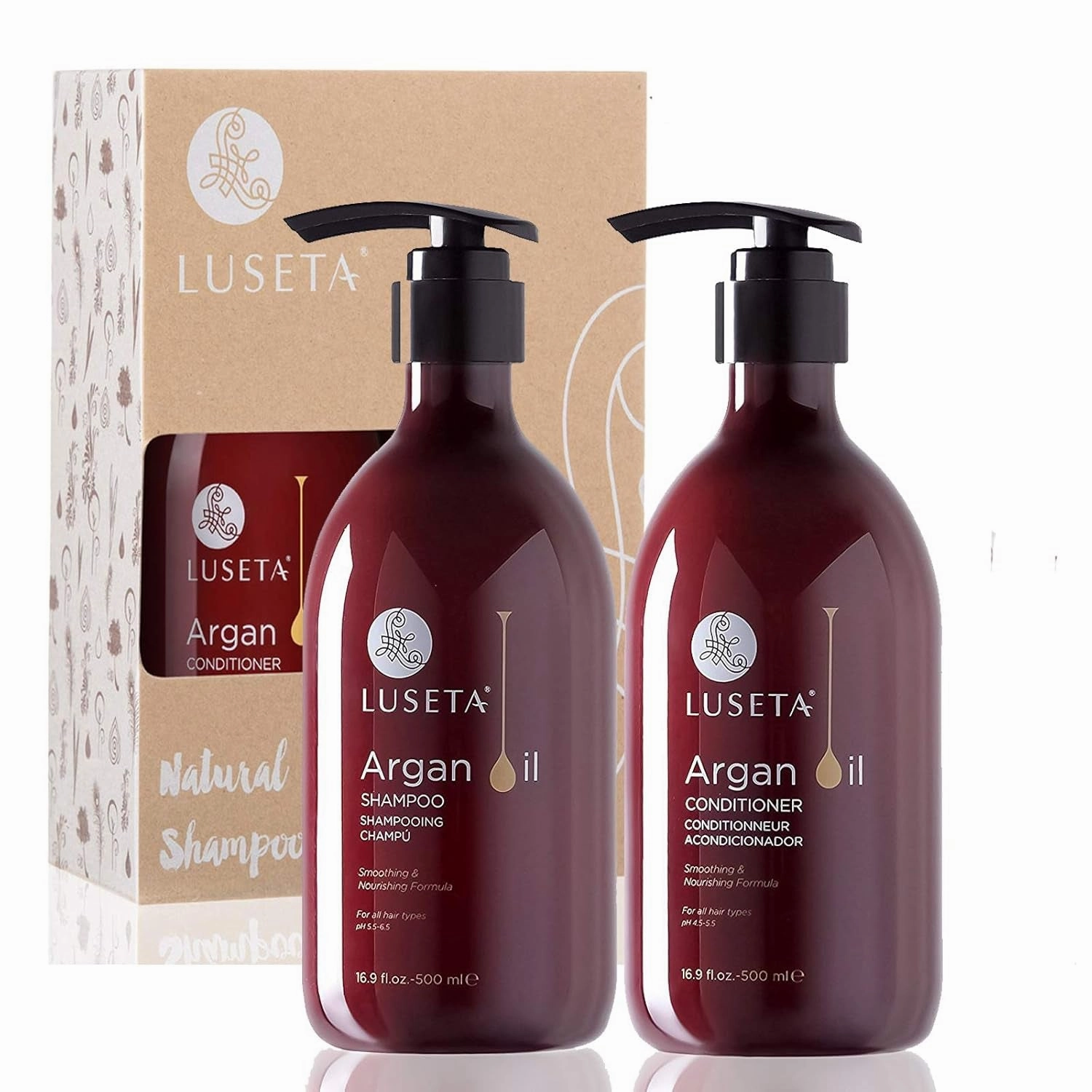 Luseta Hyaluronic Acid Moisturizing Shampoo & Conditioner Set for Dry and Damaged Hair, Sulfate Free Shampoo and Conditioner for Women Infused with Argan Oil and Shea Butter Paraben-Free 2 X 1.01Oz