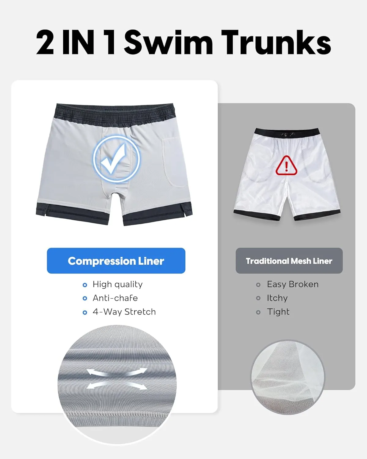 maamgic Men's Swim Trunks with Compression Liner 5.5 inch Beach Shorts Quick Dry Bathing Suits with Zipper Pocket