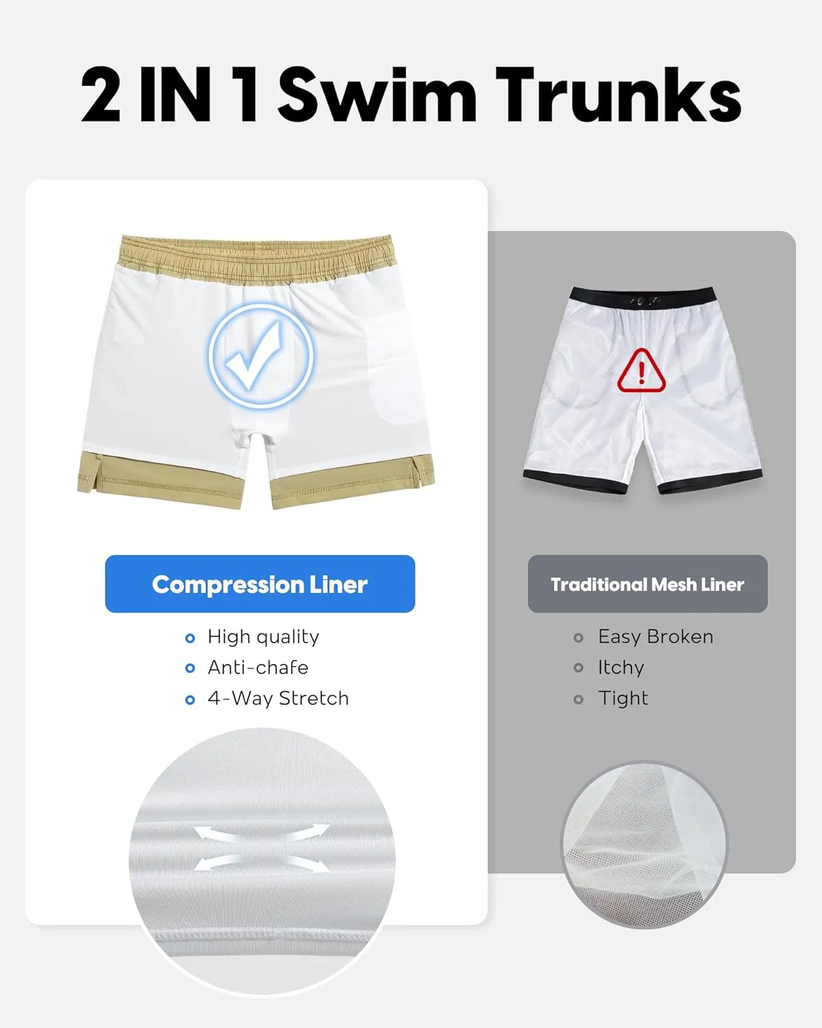 maamgic Men's Swim Trunks with Compression Liner 5.5 inch Beach Shorts Quick Dry Bathing Suits with Zipper Pocket
