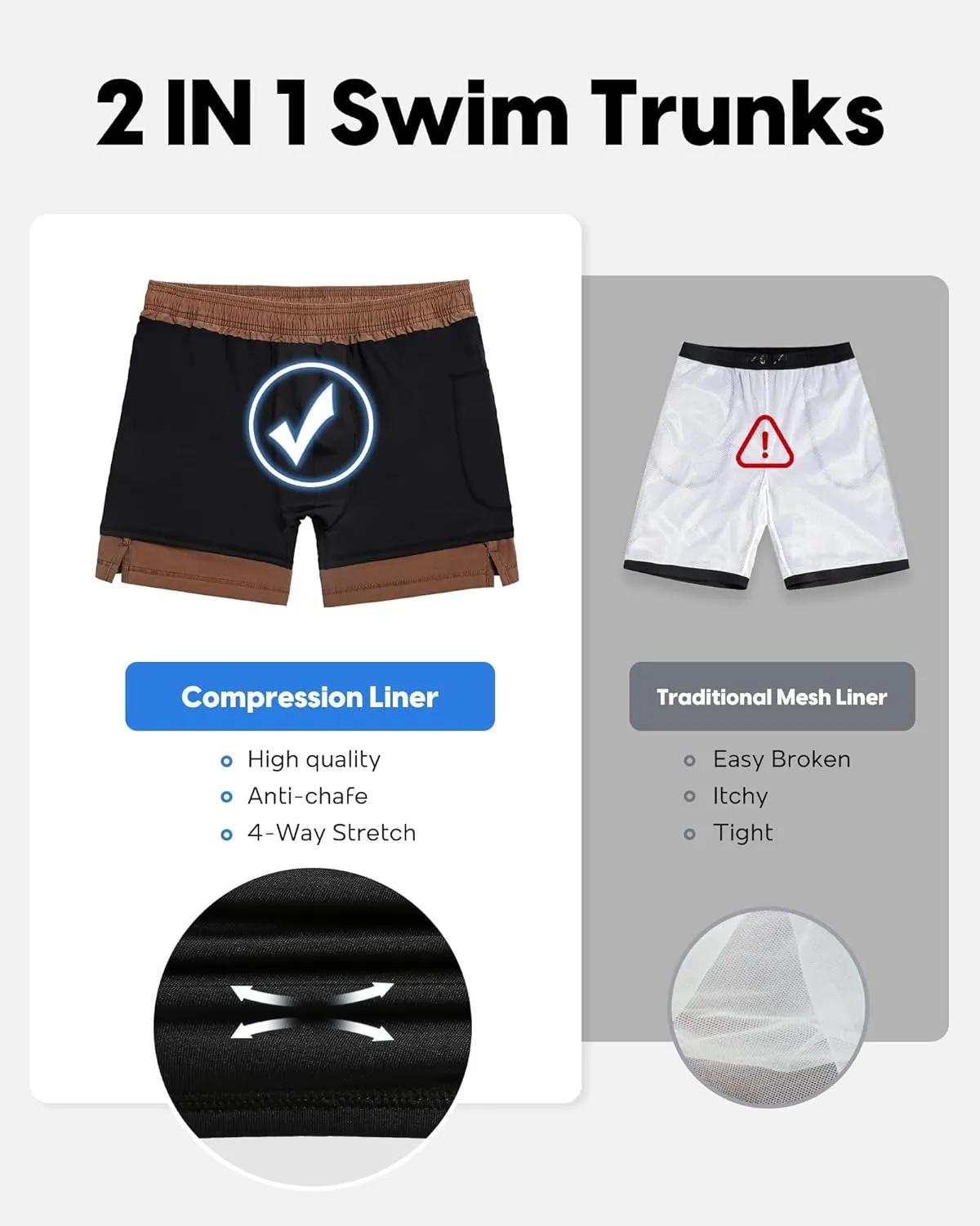 maamgic Men's Swim Trunks with Compression Liner 5.5 inch Beach Shorts Quick Dry Bathing Suits with Zipper Pocket