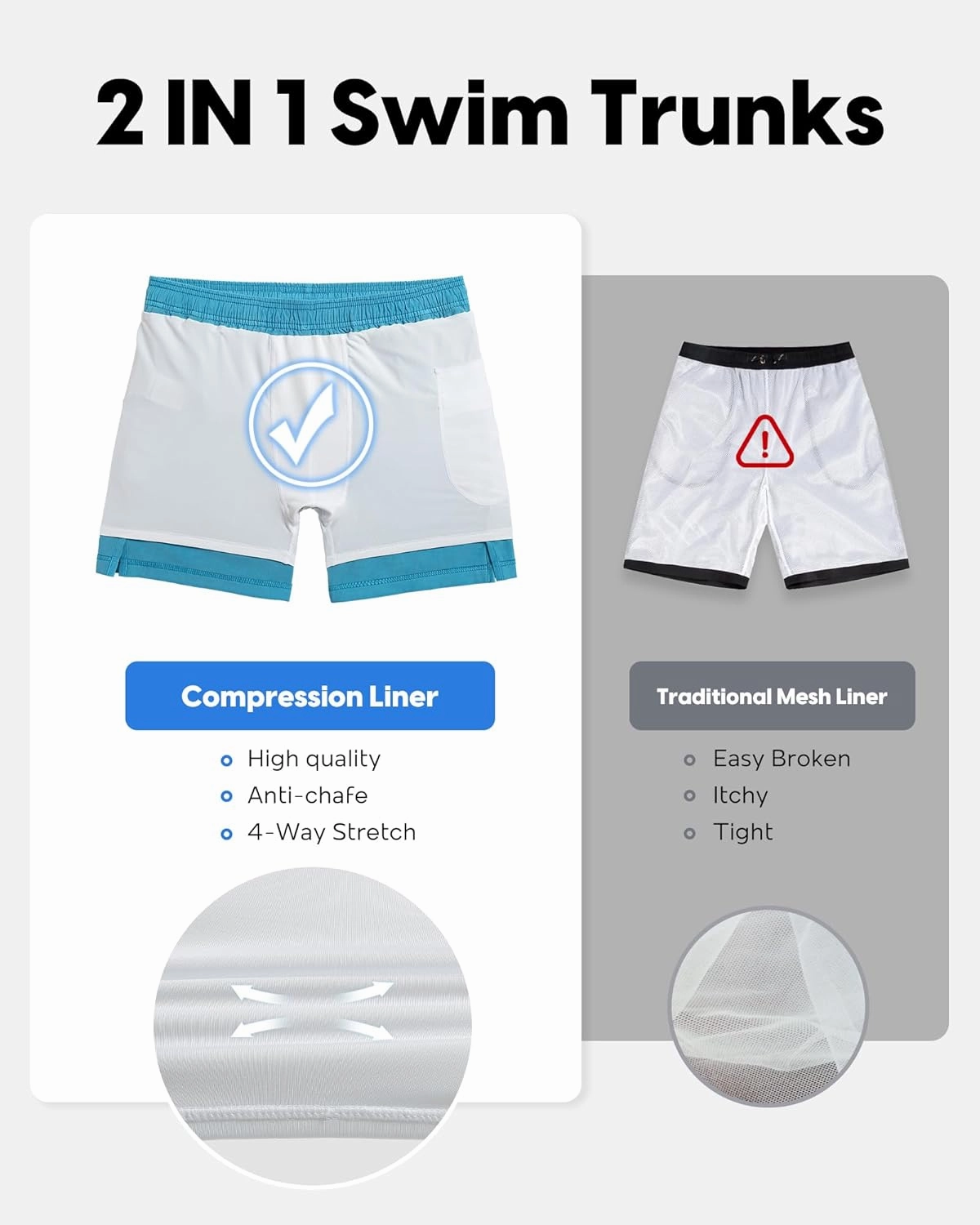 maamgic Men's Swim Trunks with Compression Liner 5.5 inch Beach Shorts Quick Dry Bathing Suits with Zipper Pocket