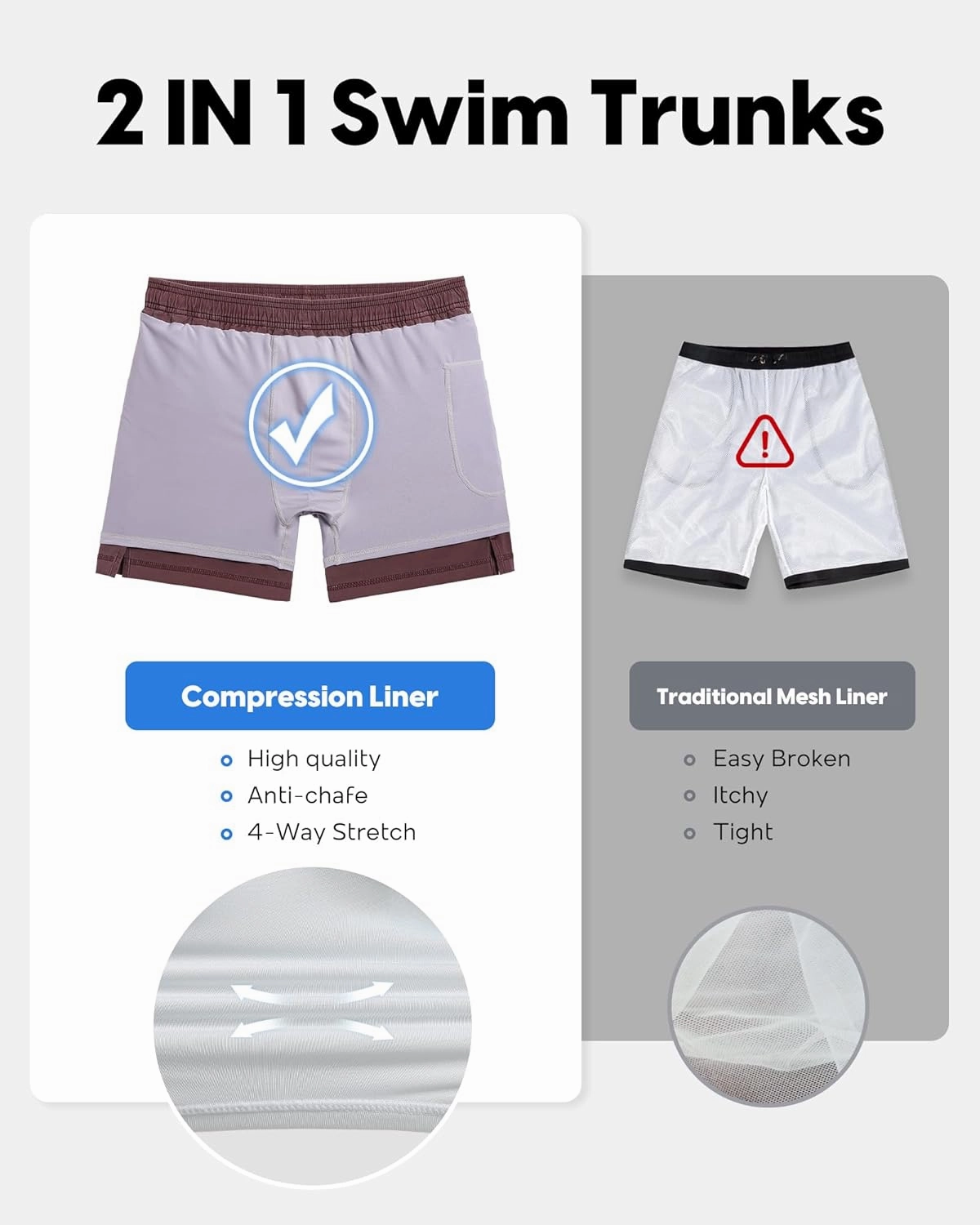 maamgic Men's Swim Trunks with Compression Liner 5.5 inch Beach Shorts Quick Dry Bathing Suits with Zipper Pocket