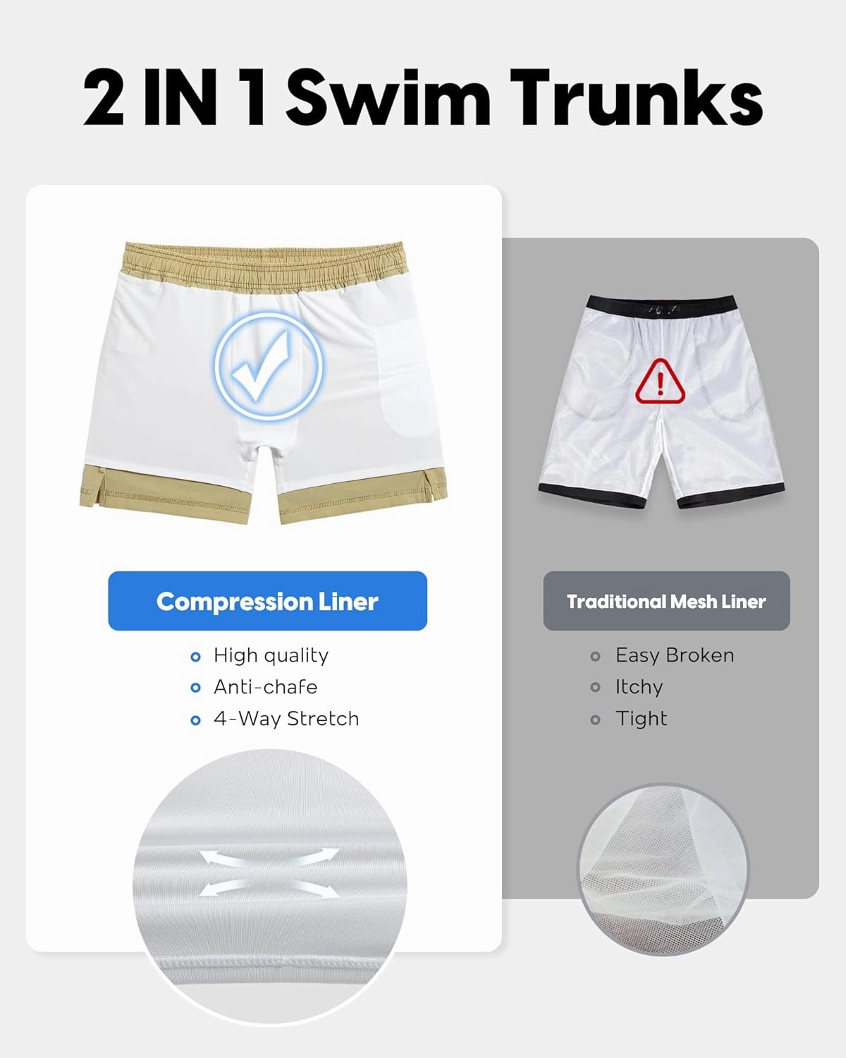 maamgic Men's Swim Trunks with Compression Liner 5.5 inch Beach Shorts Quick Dry Bathing Suits with Zipper Pocket