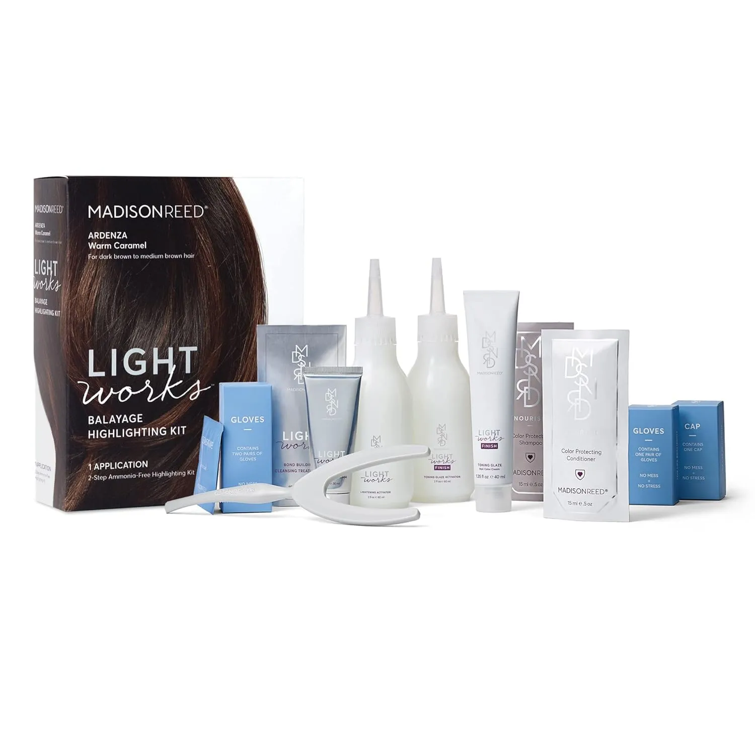 Madison Reed Light Works Balayage Highlighting Kit, Creates Natural-Looking Warm Caramel Highlights (Ardenza - Brown), Amonia Free, Cruelty Free, 2 Step Process That Lightens & Tones Hair