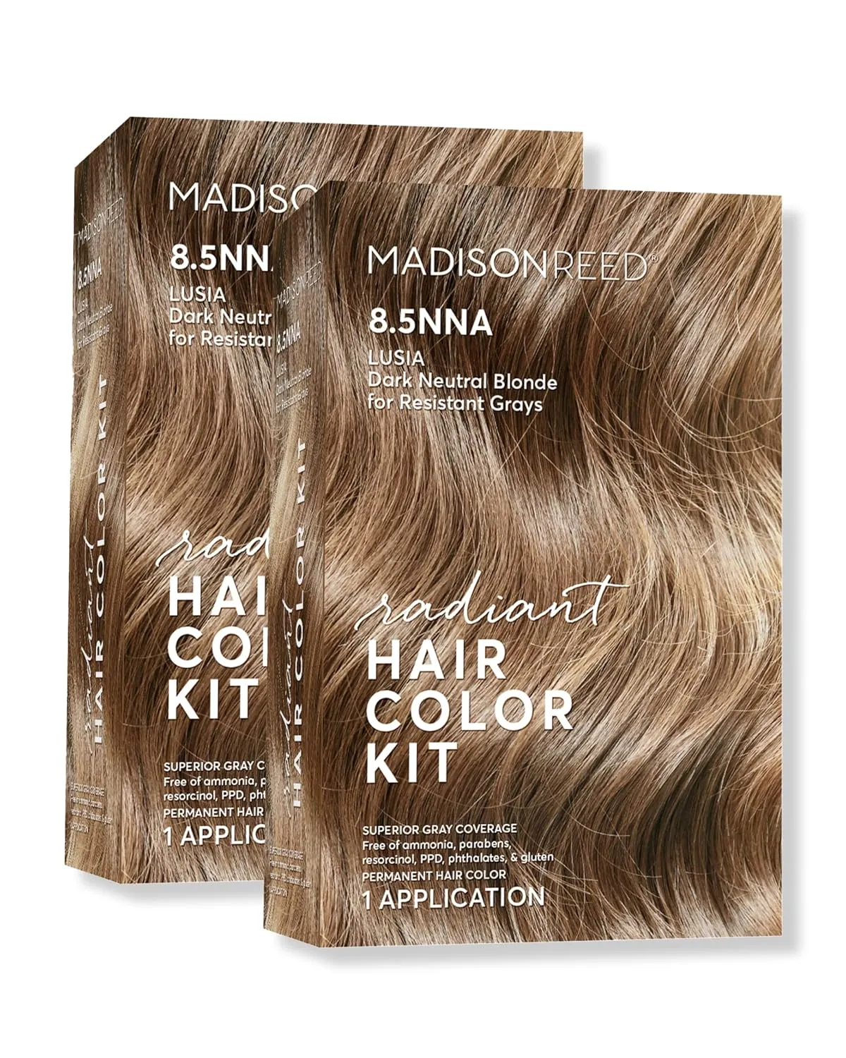 Madison Reed Radiant Hair Color Kit, Dark Neutral Blonde for 100% Gray Coverage of Resistant Gray Hair, Ammonia-Free, 8.5NNA Lusia Dark Blonde, Permanent Hair Dye, Pack of 2