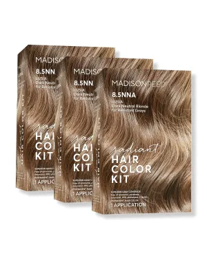 Madison Reed Radiant Hair Color Kit, Dark Neutral Blonde for 100% Gray Coverage of Resistant Gray Hair, Ammonia-Free, 8.5NNA Lusia Dark Blonde, Permanent Hair Dye, Pack of 3