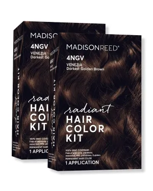 Madison Reed Radiant Hair Color Kit, Darkest Golden Brown for 100% Gray Coverage, Ammonia-Free, 4NGV Venezia Brown, Permanent Hair Dye, Pack of 2