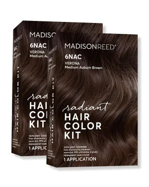 Madison Reed Radiant Hair Color Kit, Medium Chocolate Brown for 100% Gray Coverage, Ammonia-Free, 6NAC Verona Brown, Permanent Hair Dye, Pack of 2