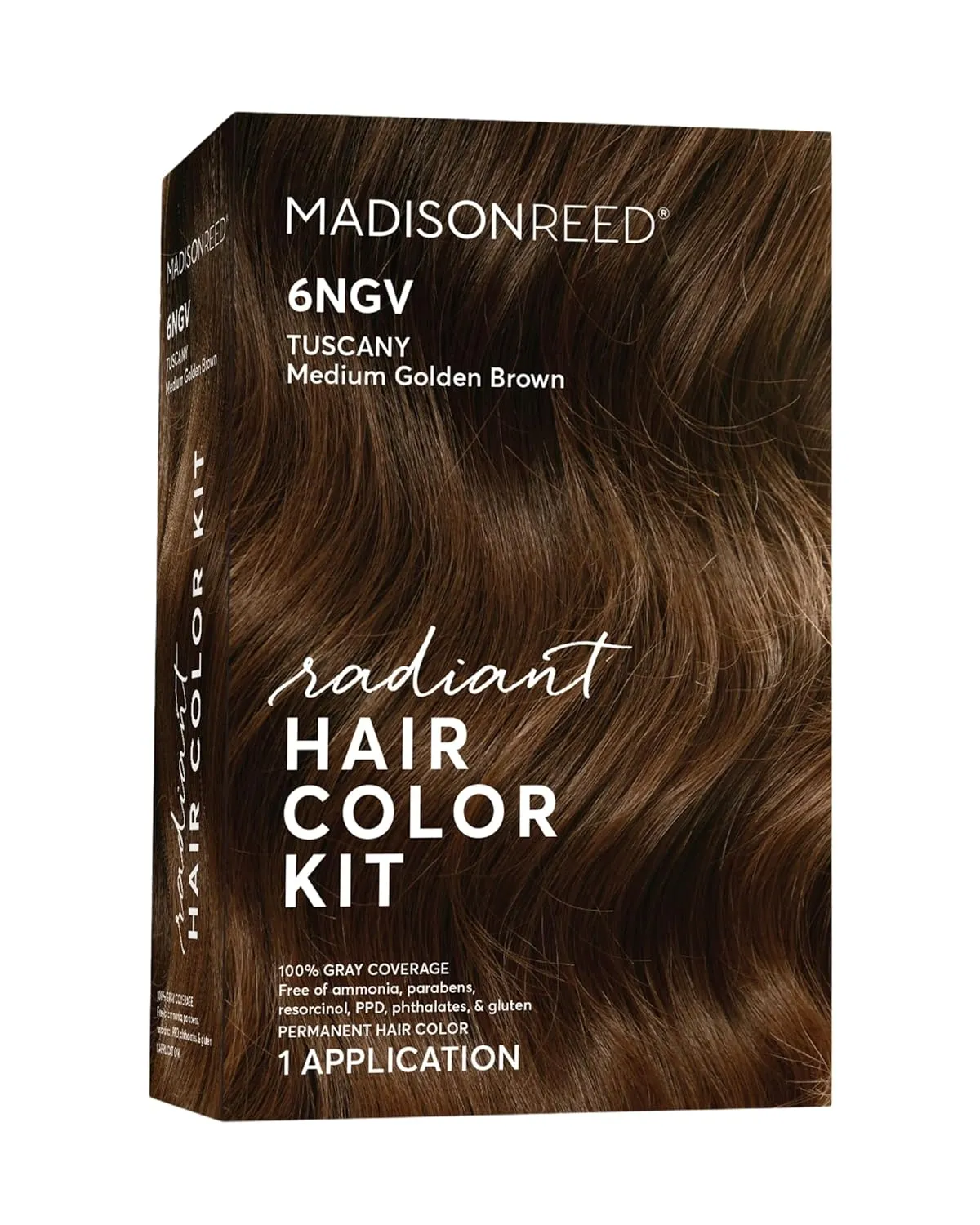 Madison Reed Radiant Hair Color Kit, Medium Golden Brown for 100% Gray Coverage, Ammonia-Free, 6NGV Tuscany Brown, Permanent Hair Dye, Pack of 1