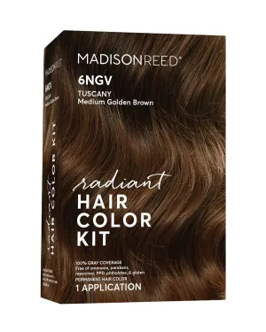 Madison Reed Radiant Hair Color Kit, Medium Golden Brown for 100% Gray Coverage, Ammonia-Free, 6NGV Tuscany Brown, Permanent Hair Dye, Pack of 1