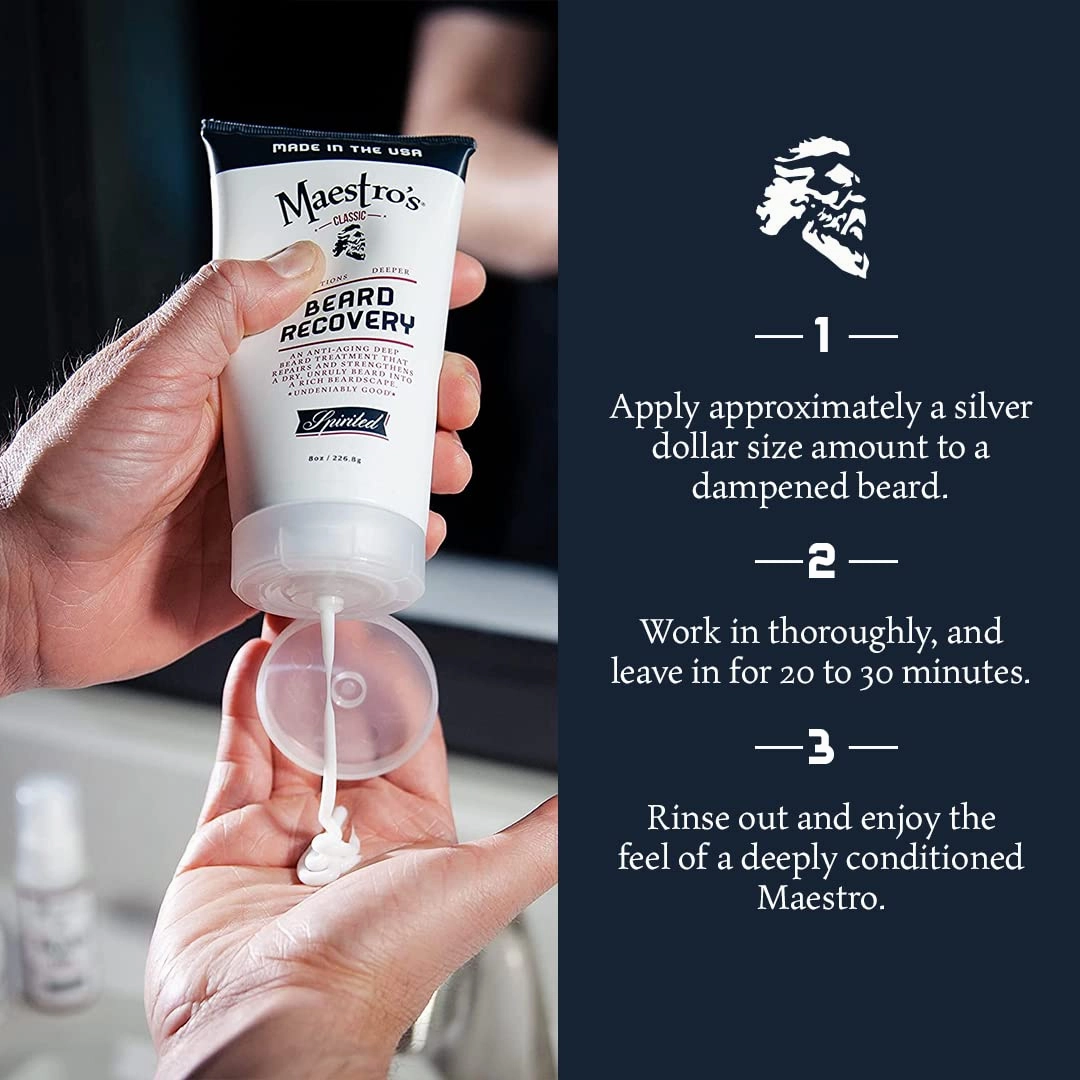 Maestro's Classic Beard Recovery Tube – Spirited Blend Moisturizer & Conditioner for Men | Hydrates, Softens & Revives | For All Hair Types & Daily Care, 8 oz