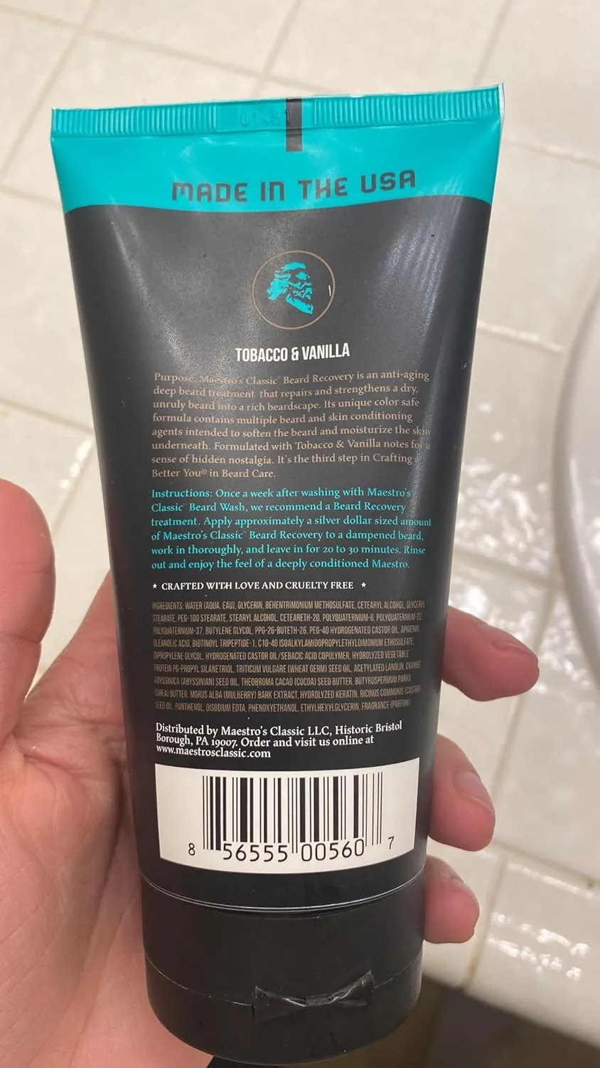 Maestro's Classic Beard Recovery Tube – Mark of a Man Blend | Beard Moisturizer for All Hair Types | Hydrating, Soothing & Softening Beard Conditioner for Men, 8 Ounce