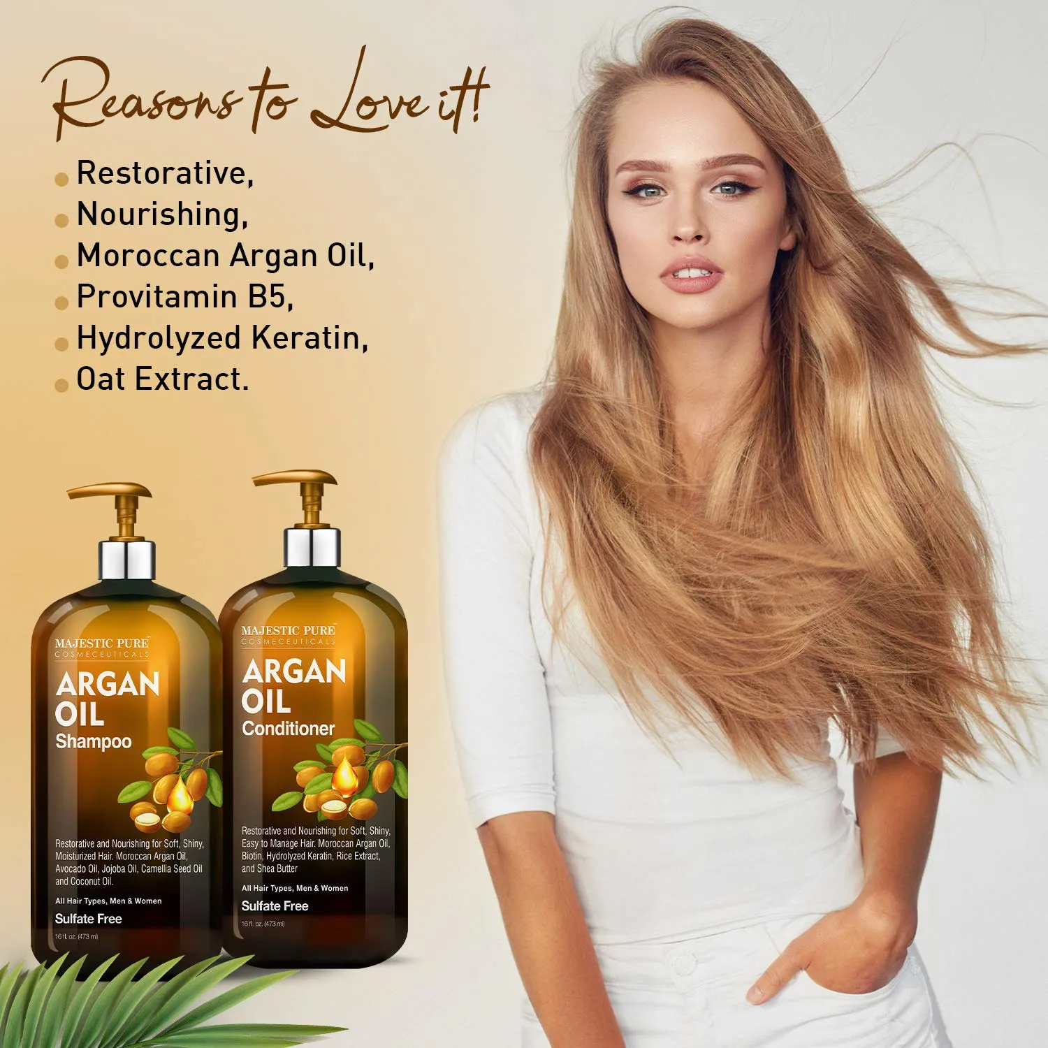 MAJESTIC PURE Argan Oil Shampoo and Conditioner Set | Nourishing & promotes Soft and Silky Hair | Sulfate Free | For All Hair Types, Men and Women - 2 x 16 fl oz