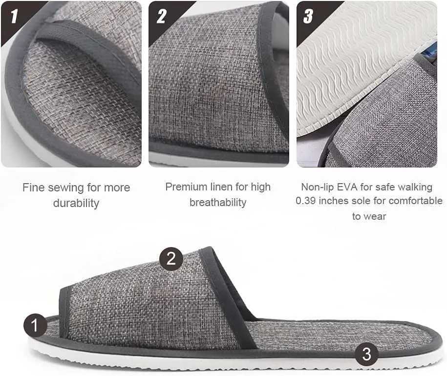 maltose Disposable Slippers 5 PCS 11.4 x 4.5 Inches Upgrade Breathable Linen Bulk House Slippers for Guests Washable Thick Non-slip Sole Hotel Spa Slippers for Women Men