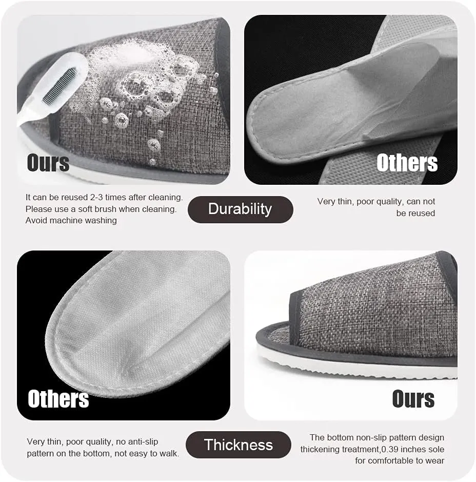 maltose Disposable Slippers 5 PCS 11.4 x 4.5 Inches Upgrade Breathable Linen Bulk House Slippers for Guests Washable Thick Non-slip Sole Hotel Spa Slippers for Women Men