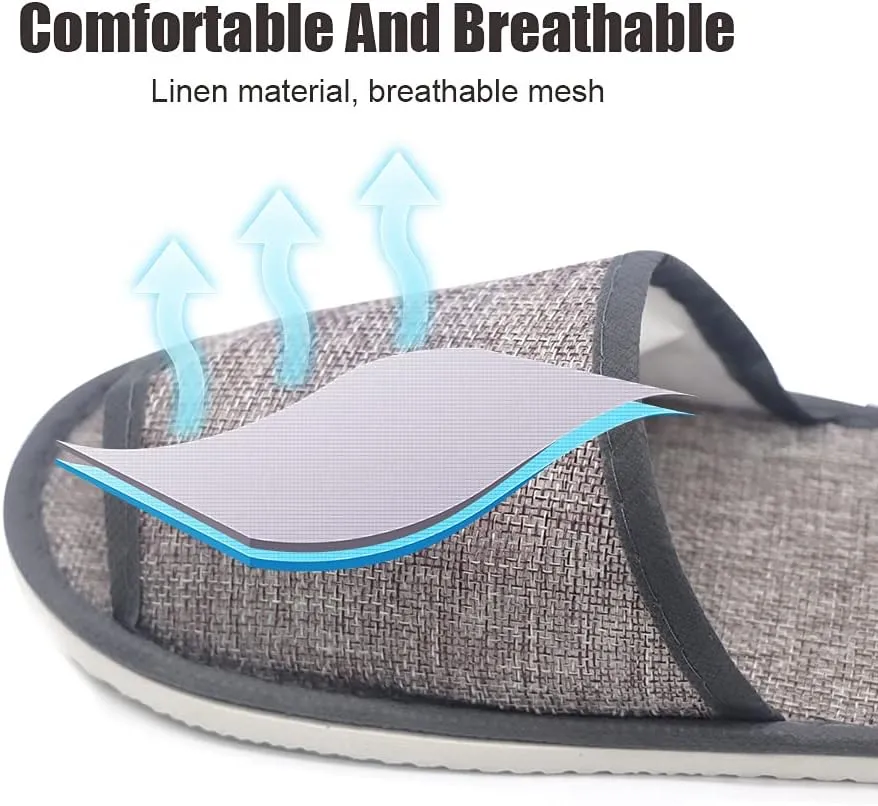 maltose Disposable Slippers 5 PCS 11.4 x 4.5 Inches Upgrade Breathable Linen Bulk House Slippers for Guests Washable Thick Non-slip Sole Hotel Spa Slippers for Women Men