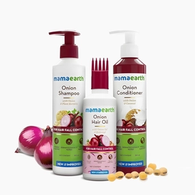 Mamaearth Onion Hair Care Kit - Hair Fall Control with 150ml Onion Oil & Shampoo   Conditioner (250ml Each) | Anti Hair Loss & Growth Formula | 3 Piece Set