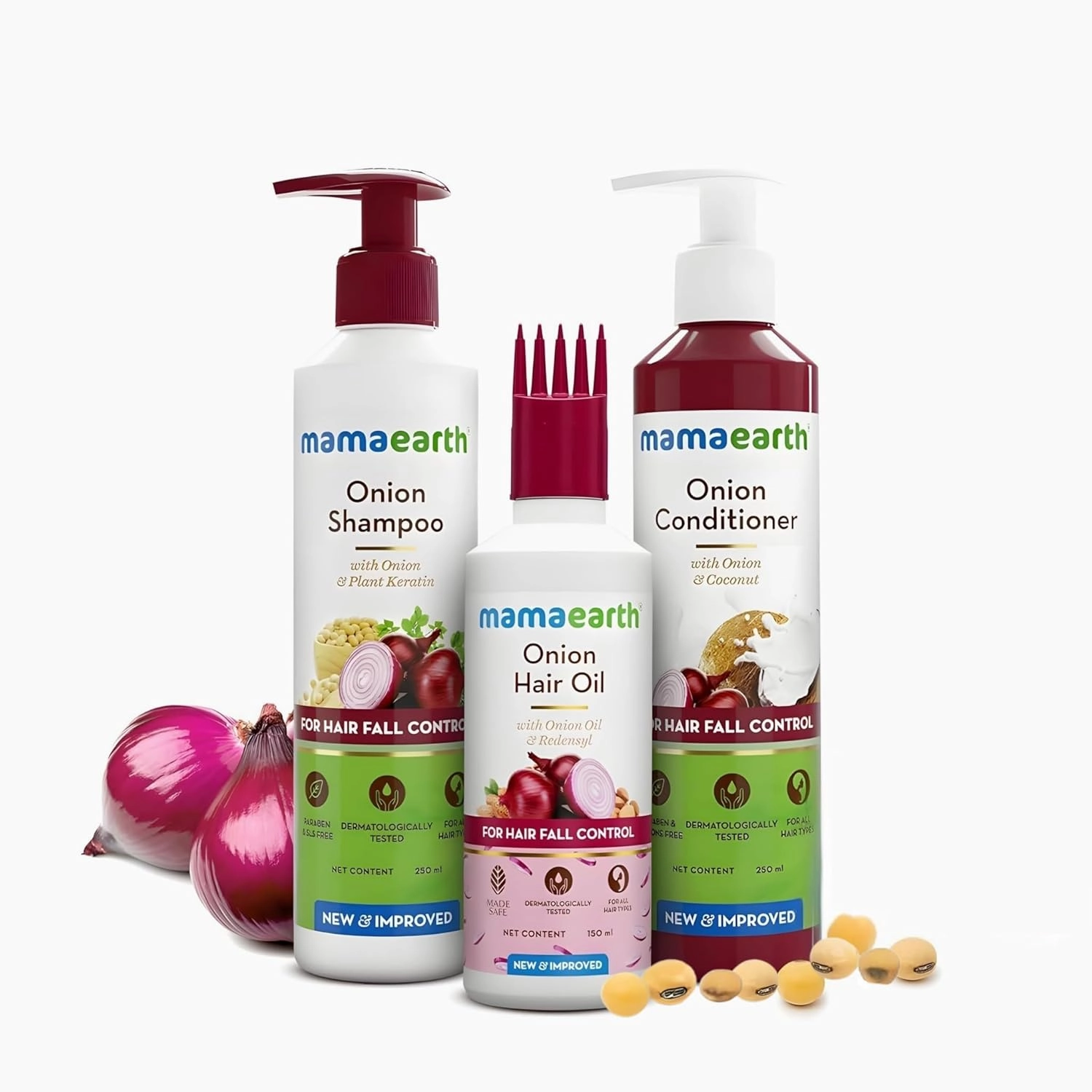 Mamaearth Onion Hair Care Kit - Hair Fall Control with 150ml Onion Oil & Shampoo   Conditioner (250ml Each) | Anti Hair Loss & Growth Formula | 3 Piece Set