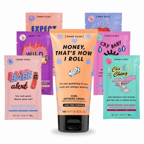 MANE CLUB Deep Conditioner Variety Pack (6 Pack) & Curl Defining Cream (5 oz) Bundle - Vegan, Cruelty-Free, Sulfate & Paraben-Free