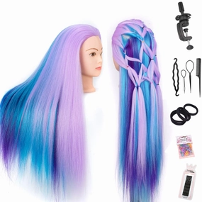 Mannequin Head with Hair 26" hair mannequin doll head styling manikin head Cosmetology Doll Head Multicolored Synthetic Fiber Hair（Table Clamp Stand Included)(Cherry Blossom four colors)