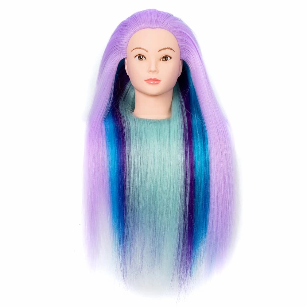 Mannequin Head with Hair 26" hair mannequin doll head styling manikin head Cosmetology Doll Head Multicolored Synthetic Fiber Hair（Table Clamp Stand Included)(Cherry Blossom four colors)