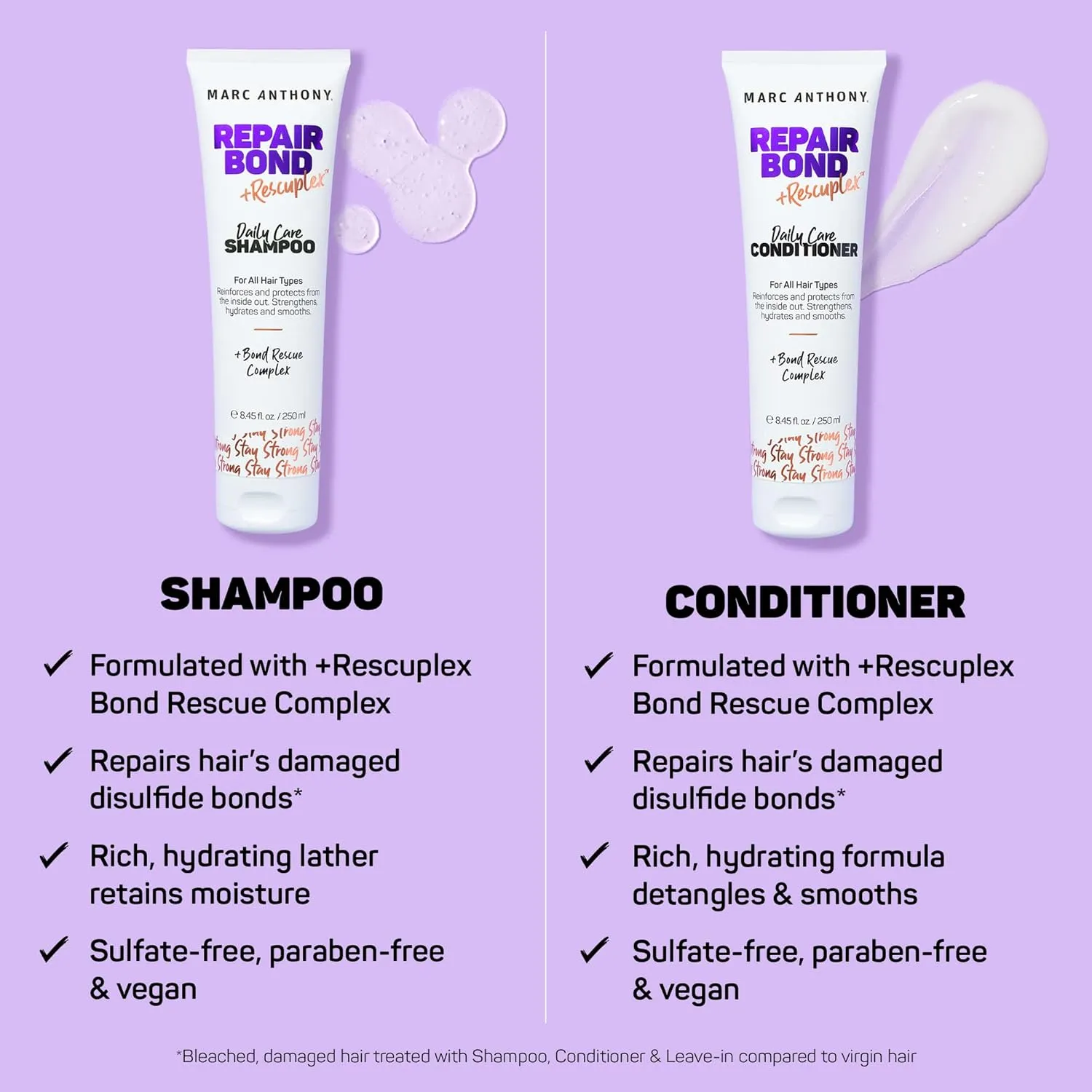 Marc Anthony Repairing Shampoo & Conditioner Set - Rescuplex Bond Repair, Strengthens Hair, Eliminates Frizz & Flyaways, Revives Dry & Damaged Hair
