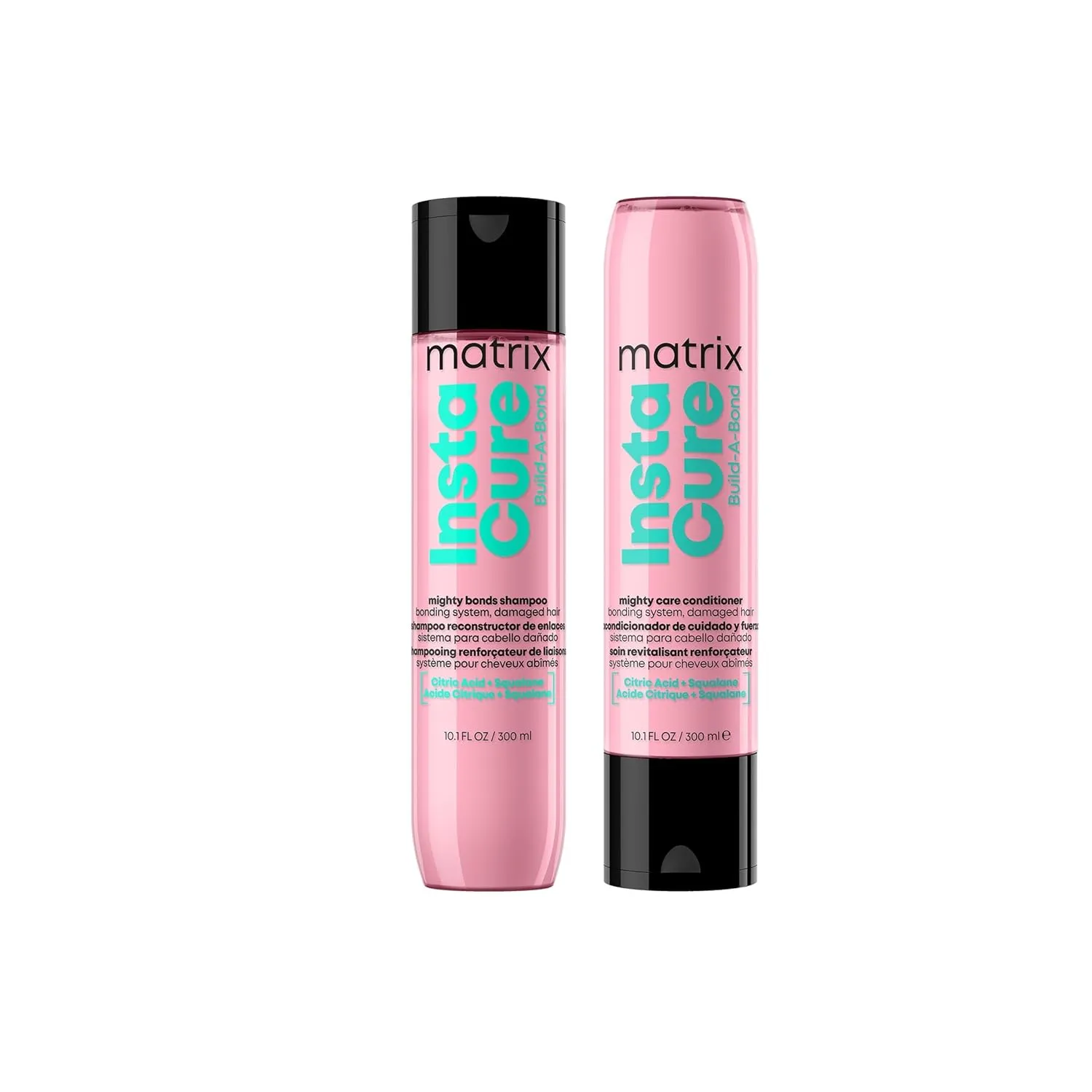 Matrix Instacure Build-A-Bond Mighty Bonds Shampoo and Conditioner Set - For Very Damaged Hair, Strengthens & Softens with Citric Acid & Squalane, Vegan, Sulfate-Free, Paraben-Free