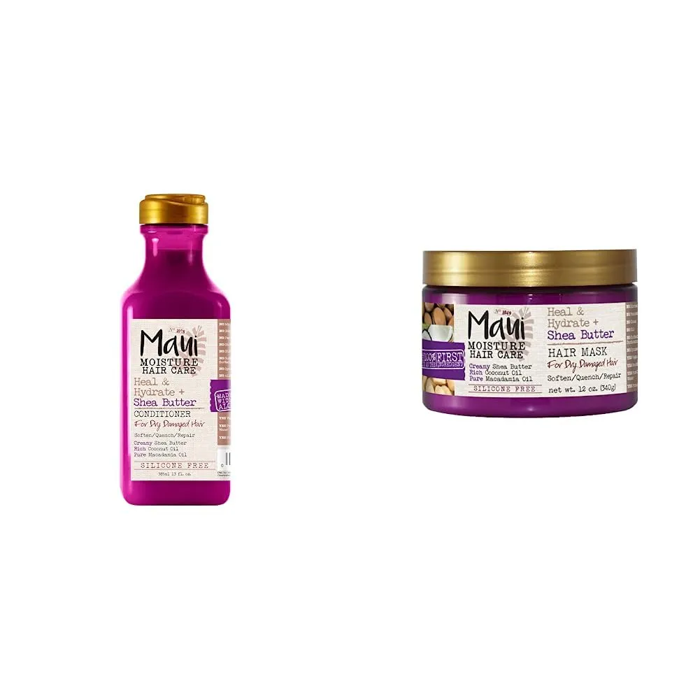 Maui Moisture Heal & Hydrate   Shea Butter Hair Mask & Leave-In Conditioner Heal & Hydrate   Shea Butter Conditioner to Repair & Deeply Moisturize Tight Curly Hai