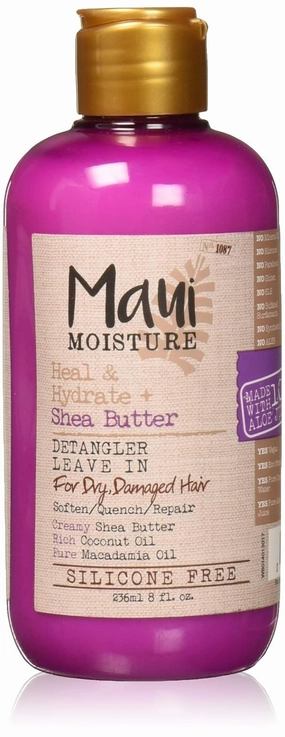 Maui Moisture Heal & Hydrate   Shea Butter Detangler & Leave-In Conditioner Treatment to Repair & Moisturize Tight, Curly Hair & Split Ends, Vegan, Silicone-, Paraben- & Sulfate-Free, 8 oz, Coconut
