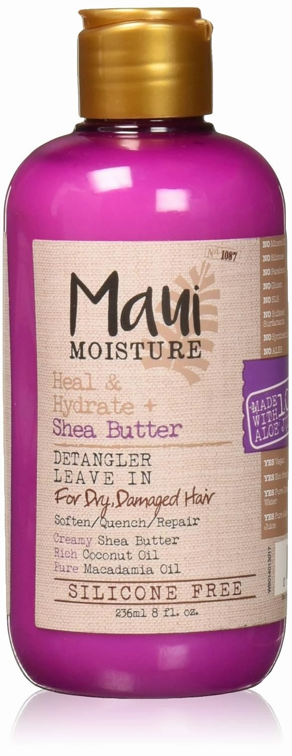 Maui Moisture Heal & Hydrate   Shea Butter Detangler & Leave-In Conditioner Treatment to Repair & Moisturize Tight, Curly Hair & Split Ends, Vegan, Silicone-, Paraben- & Sulfate-Free, 8 oz, Coconut