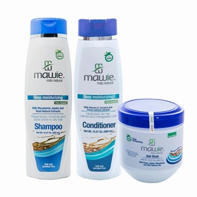 MAWIE MÁS NATURAL Hydrate Moisturizing Shampoo, Conditioner & Hair Mask Set | Intensive Hydration for Dry, Curly & Afro Hair | Paraben & Sulfate Free
