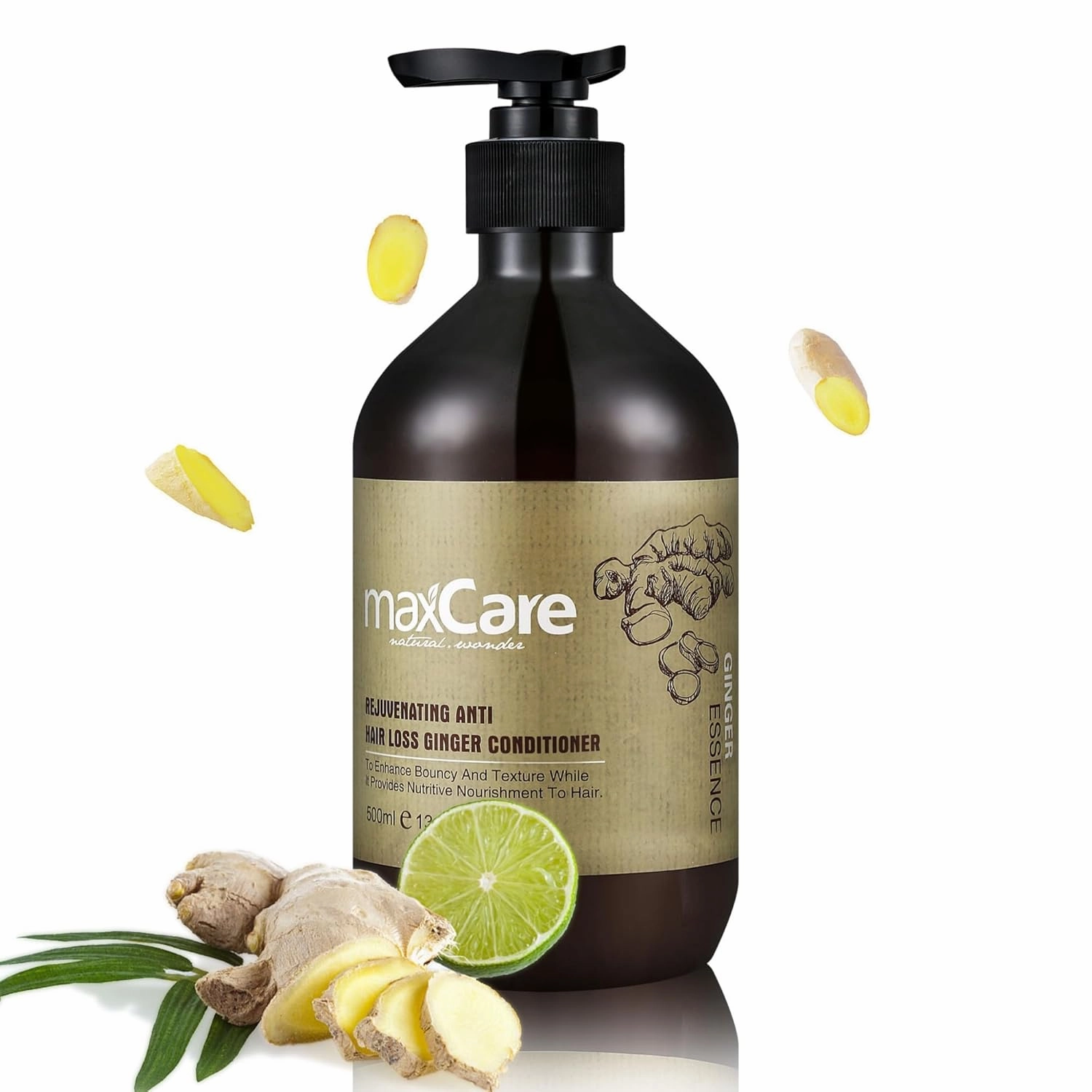 MaxCare Ginger Hair Conditioner 500ml – Anti Hair Loss Treatment with Herbal Extracts, Strengthens Roots, Boosts Growth, Repairs Damage, Silicone-Free, Unisex for All Hair Types