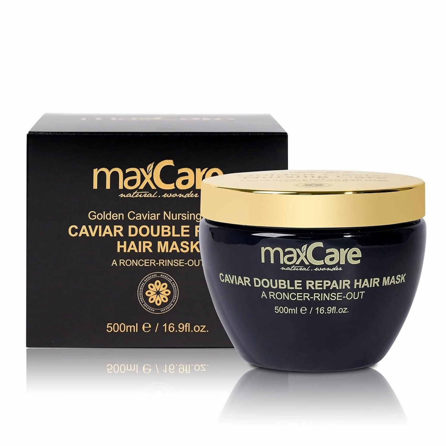maxCare Golden Caviar Hair Mask 500ml – Deep Repair & Hydration, Sulfate-Free, Keratin Conditioner for Damaged Hair, Shine & Frizz Control