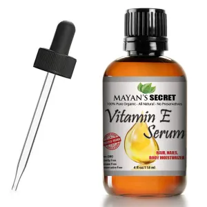 Mayan's Secret Vitamin E Serum 100% Pure Virgin, All Natural Face, Dry Skin & Body Moisturizer Treatment, Hair & Nail Growth Oil, Pure Makeup Remover, Acne Cleansing Oil Large 4 OZ