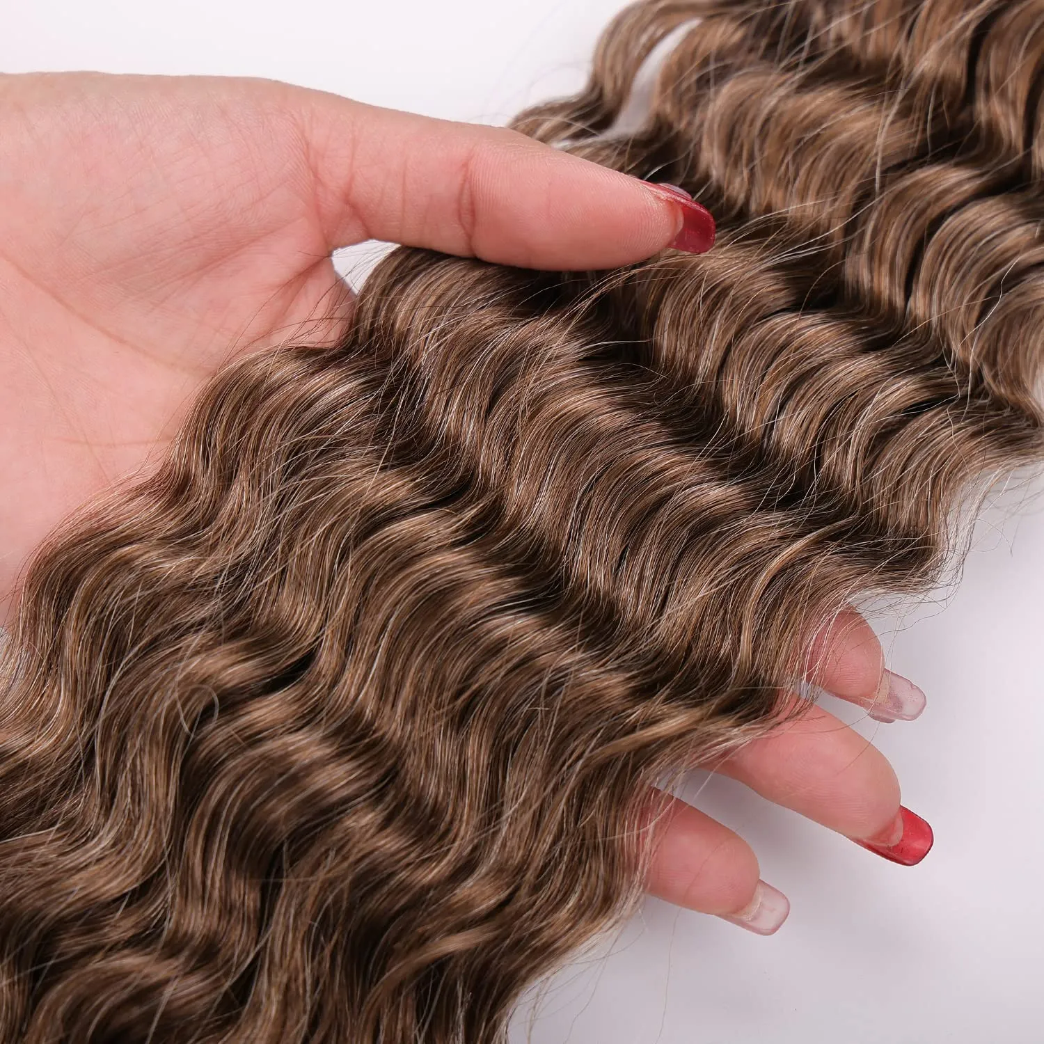 MAYSA Brown Curly Crochet Hair for Women Synthetic Wavy Crochet Hair 22 Inch 6Packs Ocean Wave Braiding Hair Extension #12Brown