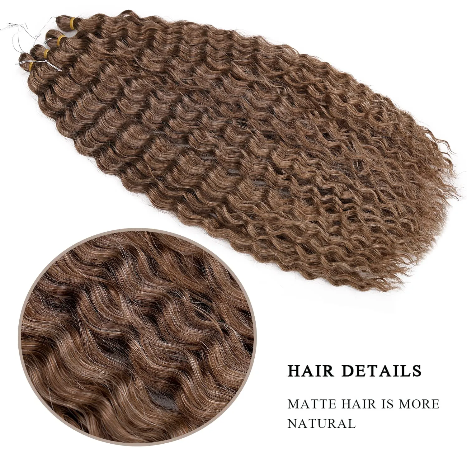 MAYSA Brown Curly Crochet Hair for Women Synthetic Wavy Crochet Hair 22 Inch 6Packs Ocean Wave Braiding Hair Extension #12Brown