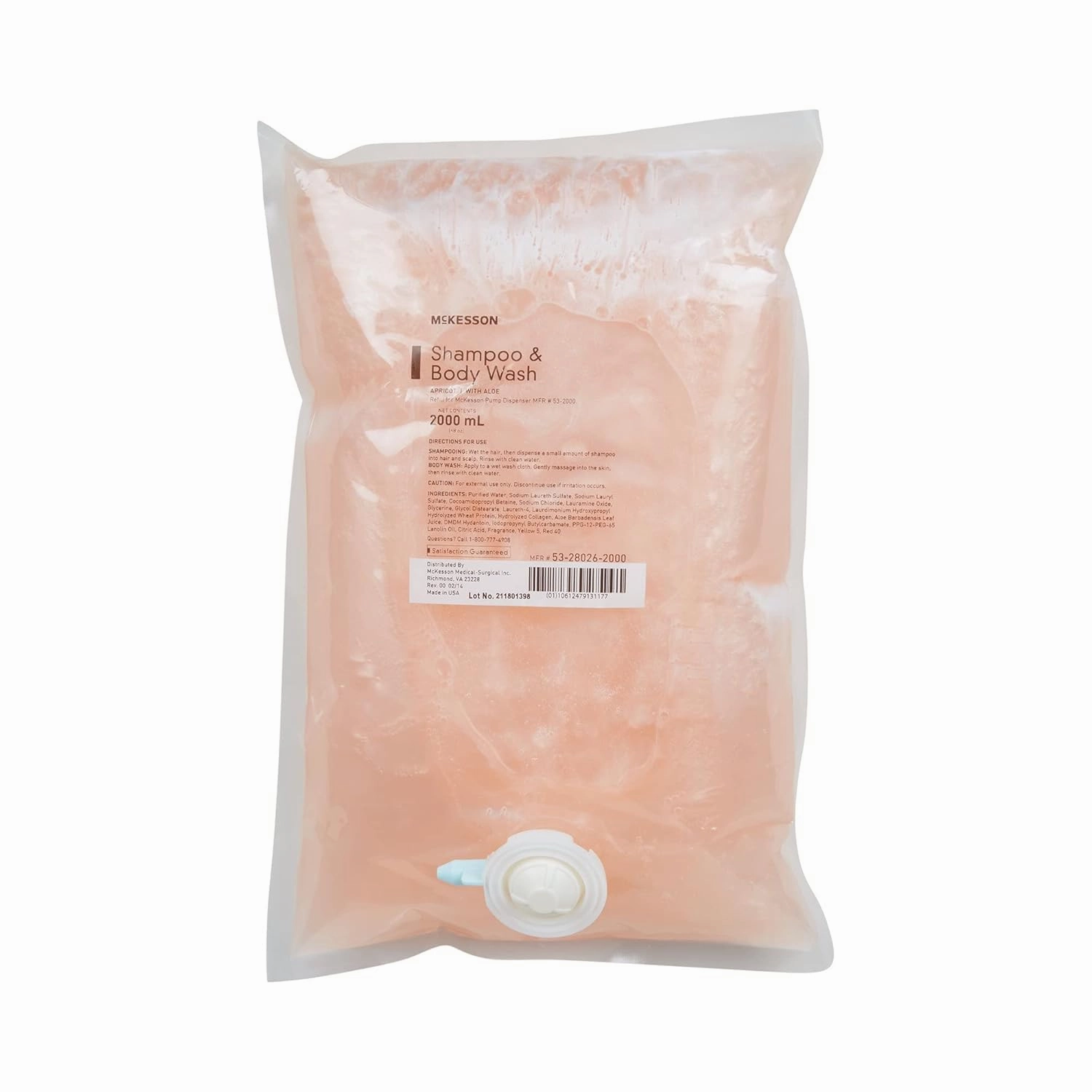 McKesson Body Wash and Shampoo, Refill Bag, Apricot Scent 2000 mL, 1 Count