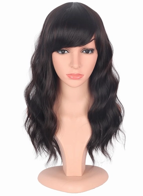 Medium Length Dark Brown Wavy Wigs With Bangs For Women - Heat Resistant Synthetic Brown Wigs For Daily Use (DARK BROWN(2#))